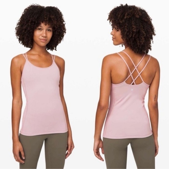 Lululemon Tank Top Free To Be Strappy Back Everlux Smoky Blush Shelf Bra - Picture 1 of 5